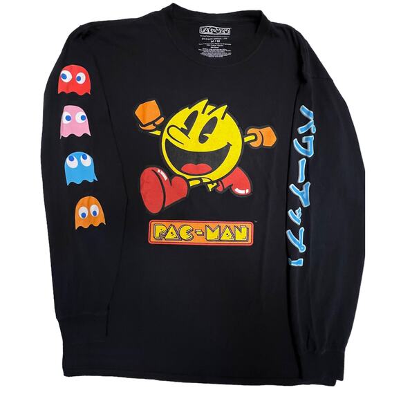 Pac-Man Graphic Long Sleeve Shirt Men’s M – Ghosts & Japanese Print Sleeves - Picture 2 of 9